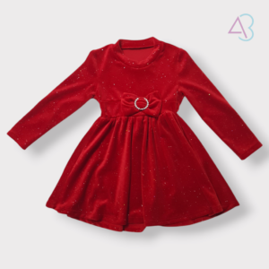 Abito Rosso in Velluto con Fiocco e Glitter