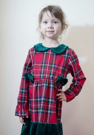 Abito Tartan con Colletto e Fiocchi in Velluto