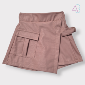 Pantalone-Gonna in Ecopelle Rosa Cipria con Dettaglio Tasca